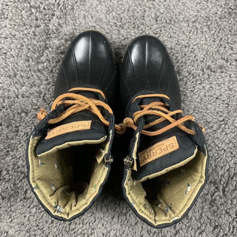 Sperry Duck Boots Black Saltwater Quilted Chevron Womens Size 9.5 - Picture 5 of 8